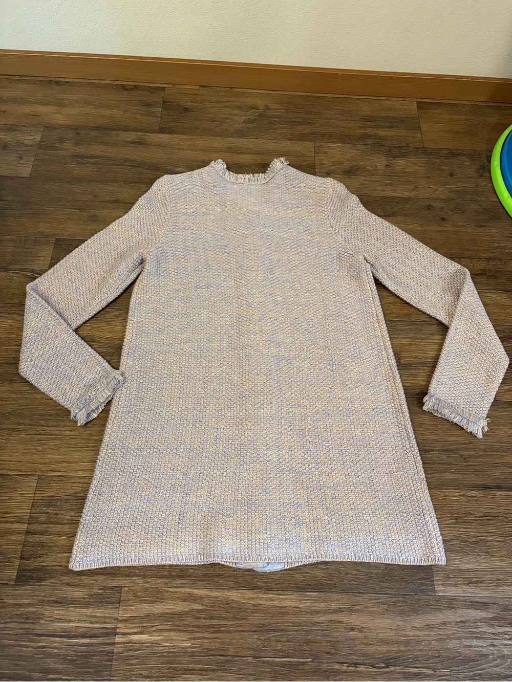 J. McLaughlin Women’s Woven Fringe Long Nan Cardigan Old Money Gray Size Small - Picture 10 of 10